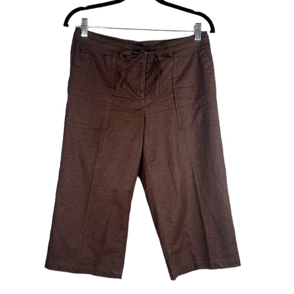 Dalia Collection Brown Linen Blend Cropped Wide Leg Pants Size 8P‎